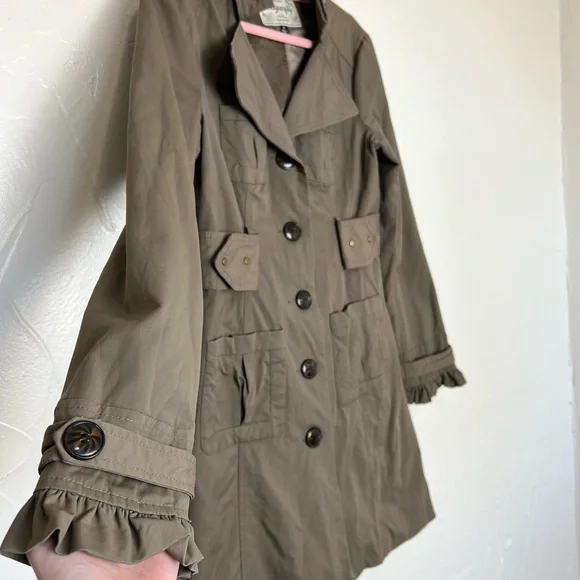 Women’s olive green tan Trench Coat - Picture 2 of 14